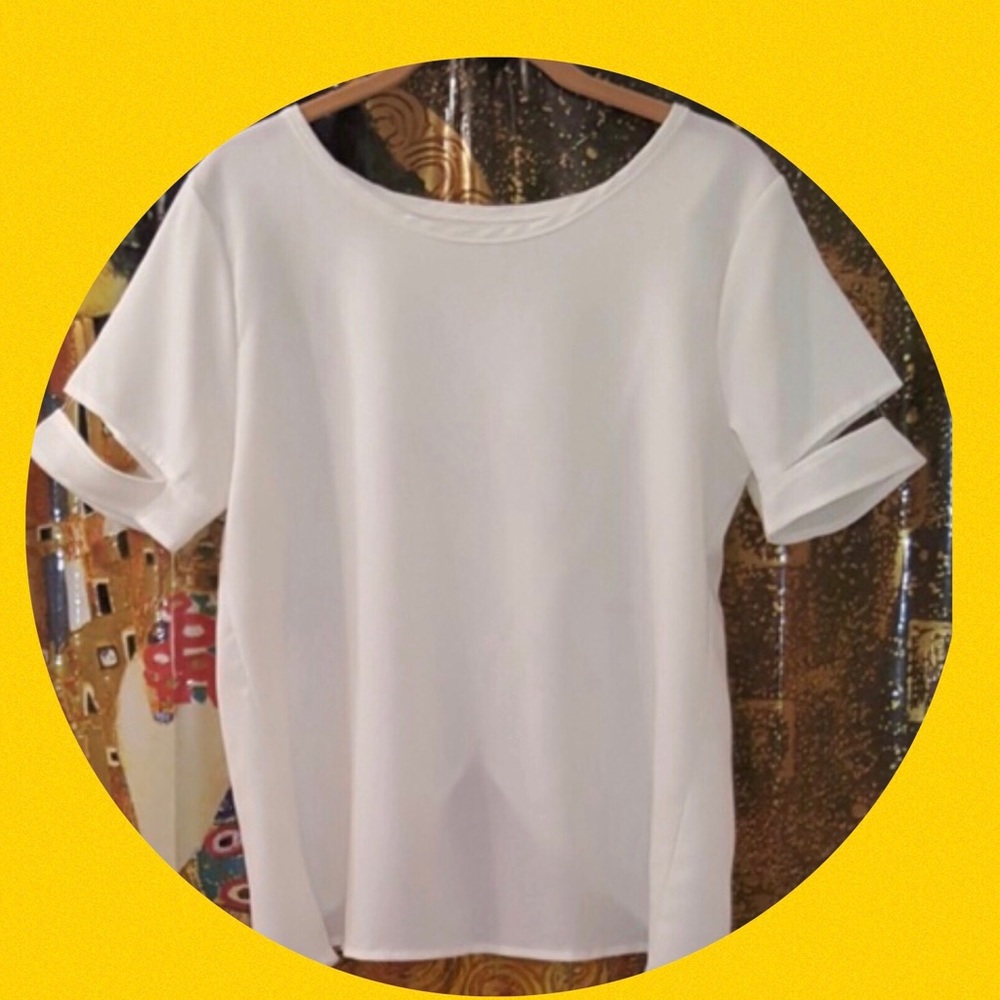 Creamy white slit sleeves fancy shirt